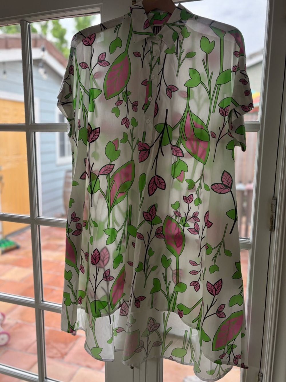 Sheer Floral Mini Dress in White with Pink & Green Print
